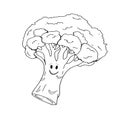 Cute smiling broccoli black and white drawing Royalty Free Stock Photo